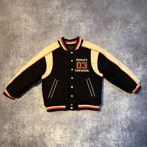 Harley-Davidson Kids Reversible Varsity Jacket Black Orange Size S 8 Quilted
